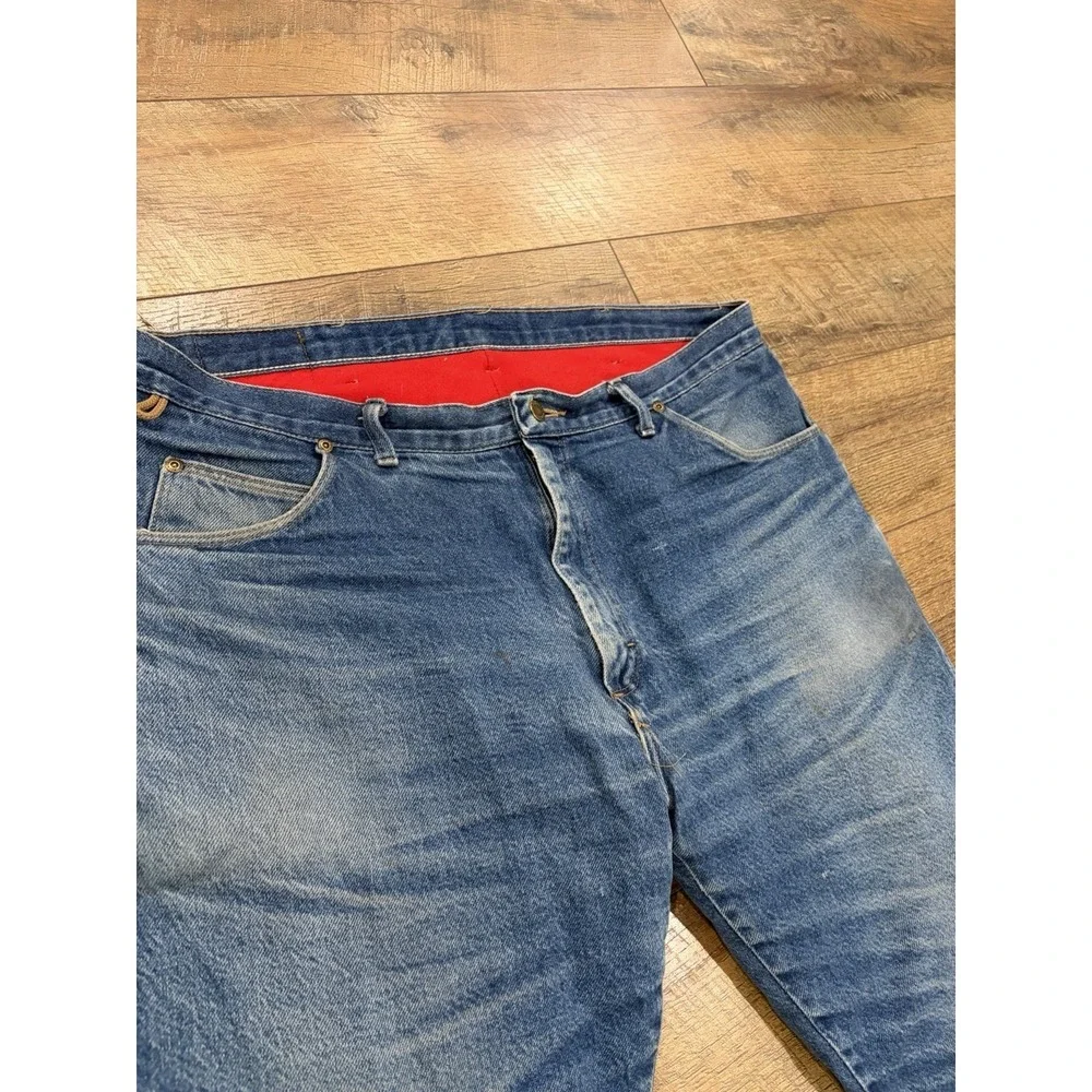 Vintage 90s Wrangler Rugged Wear‎ Fleece Lined Jeans Made In USA Blue 38x30.5
